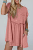 Corded Texture Frill Hem Pocketed Swing Mini Dress